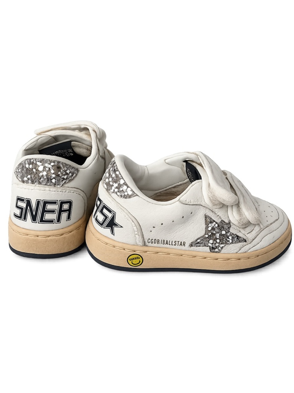 Golden Goose Kids White Sneakers with Silver Glitter Star EU 22